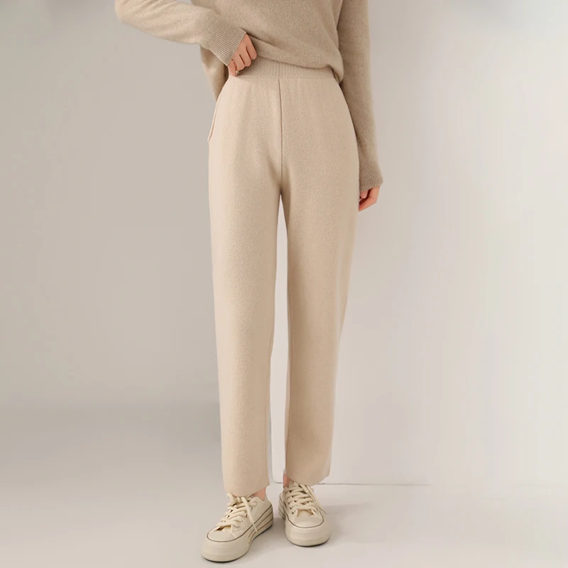 100% wool autumn and winter high waisted small leg pants, Haren pants, cashmere nine point pencil pants for women