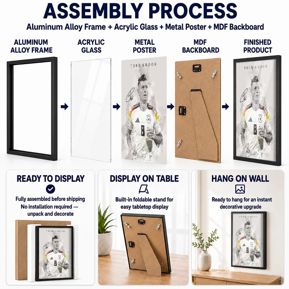 Toni Kroos Germany Jersey Portrait Framed Aluminum Metal Poster Personalized Photographic Wall Art For Sports Memorabilia Room