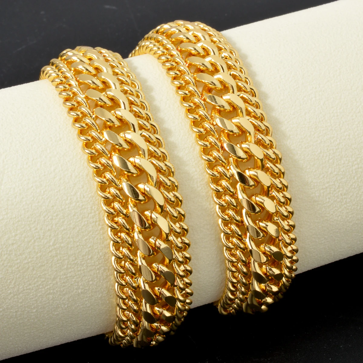 20MM Big Wide Chain For Men Women Bracelet Gold Plated Double Weaving Rolo Cable Curb Link Catenary Chain Valentines Day Gift