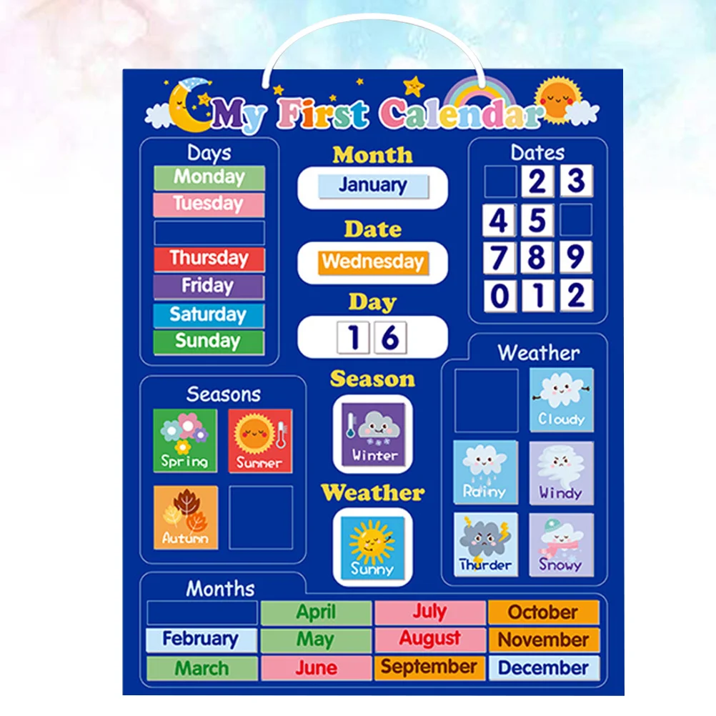 Calendar Creative Magnetic Plate Cognitive Toy Number 32X40CM English Weather Board Blue Child