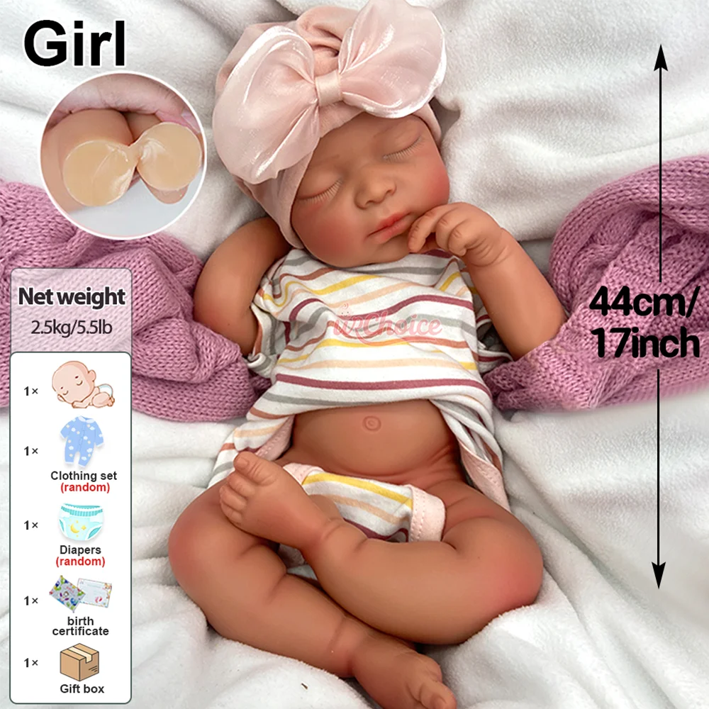 Lifelike 17" Handmade Painted Silicone Reborn Baby Dolls Open Mouth Newborn Sleeping Girl Real Life Soft Weighted Body Gift Toy