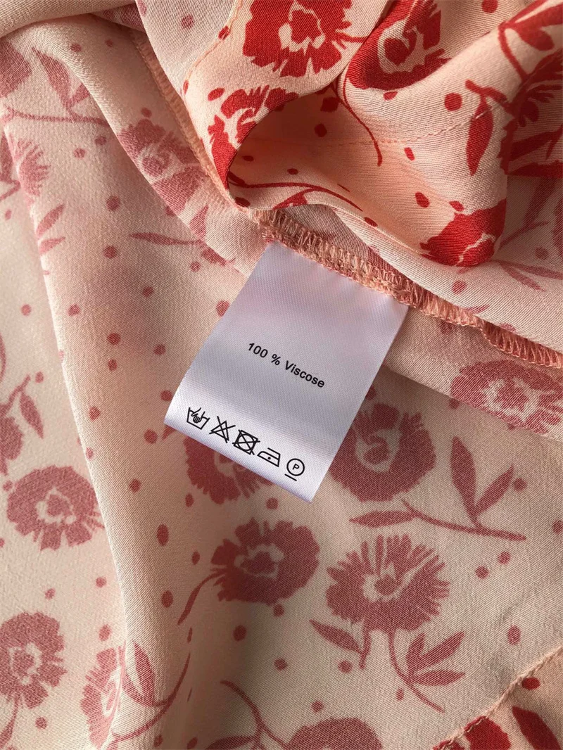 Roze Bedrukte Slanke Sweet Mini-Jurk Met Korte Mouwen Voor Dames Uit Één Stuk Met Veters En V-Hals Korte Jas Zomer Nieuw 2024