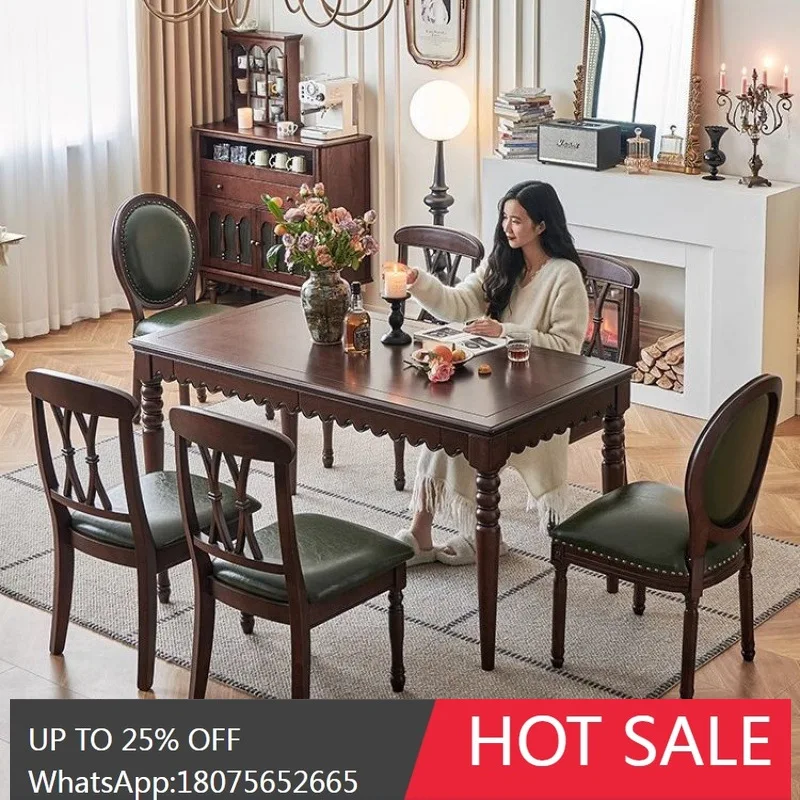 

SGF American Vintage Style Dining Table Solid Wood Rectangular Dining Table Light European High-End