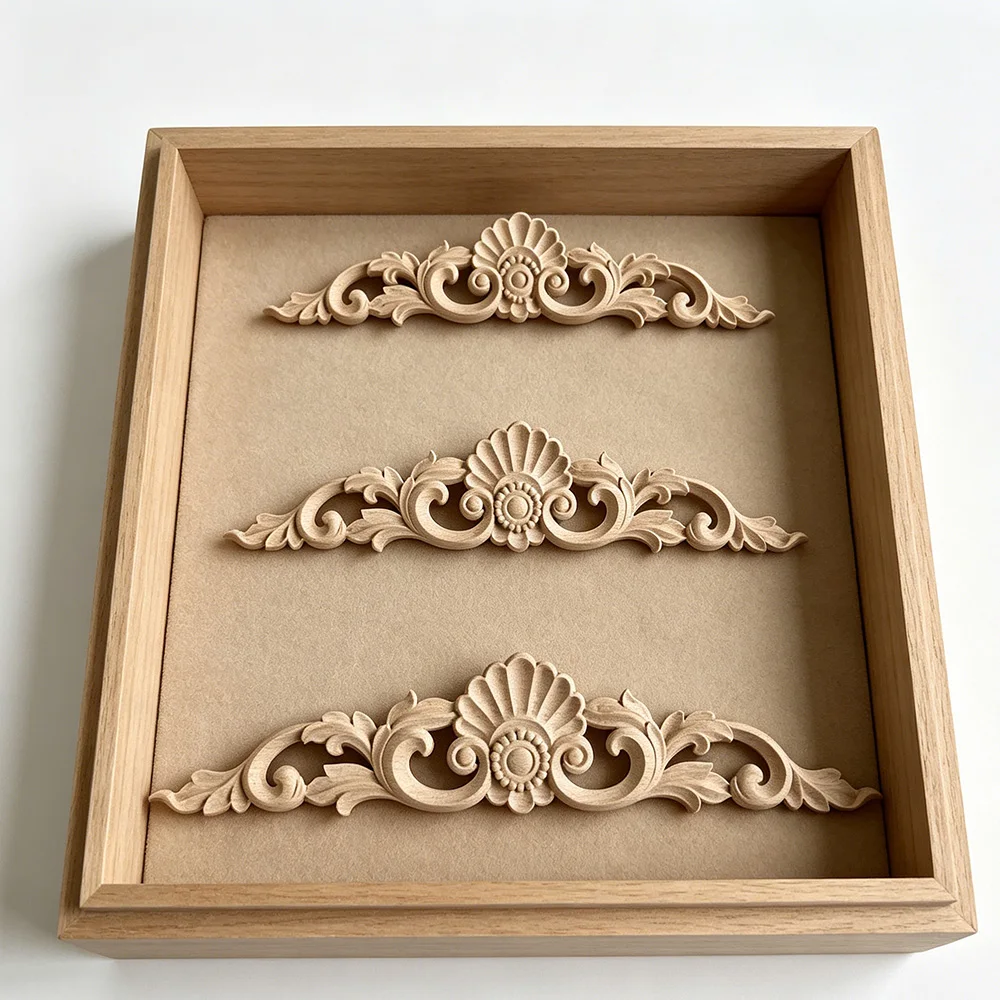 30-40cm Unpainted Wood Carved Decal Corner Applique Frame for Home Furniture Wall Cabinet Door Decorative Wooden Miniature Craft
