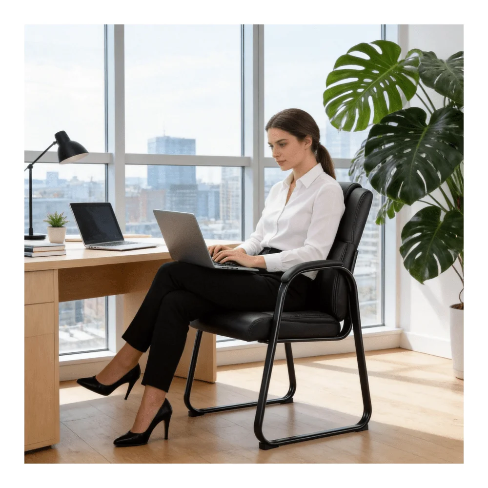 

Deluxe Office Guest Chair With Padded Armrests No Wheels, Stationary Leather Reception Chair For Waiting Room, Conference Room,