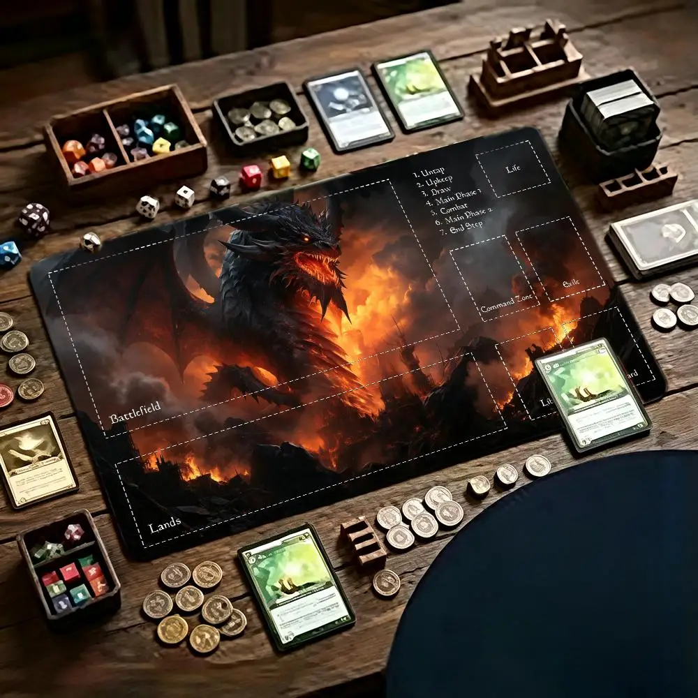 Black Dragon Fire Fantasy Mouse Pad Magic Card Battle Mat MTG Playmat Anti-Slip Base Gathering TCG Gaming Mat Game Mat for TCG