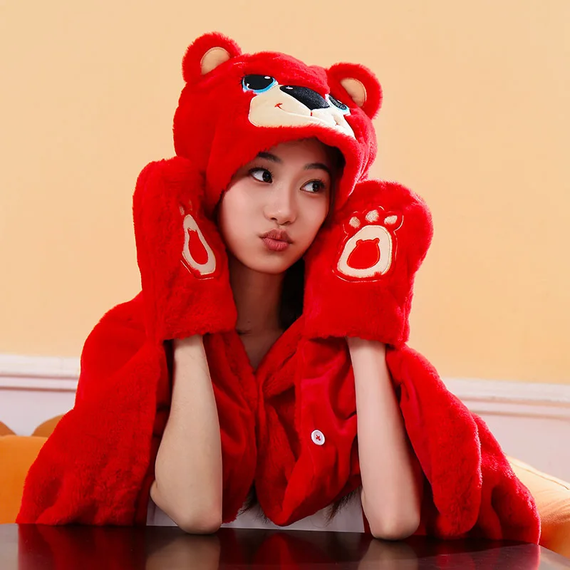 Cartoon Cute Cape Blanket Flannel Lazy Shawl  Student Hooded Home Office Nap  winter Bed  Coral Velvet Warm