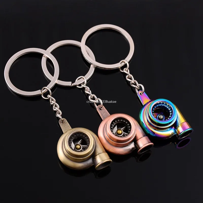 1 Pcs Mini Modification Turbo Turbocharger Engine Keychain Spinning Turbine Key Chain Key Ring Keyfob Car Interior Accessories