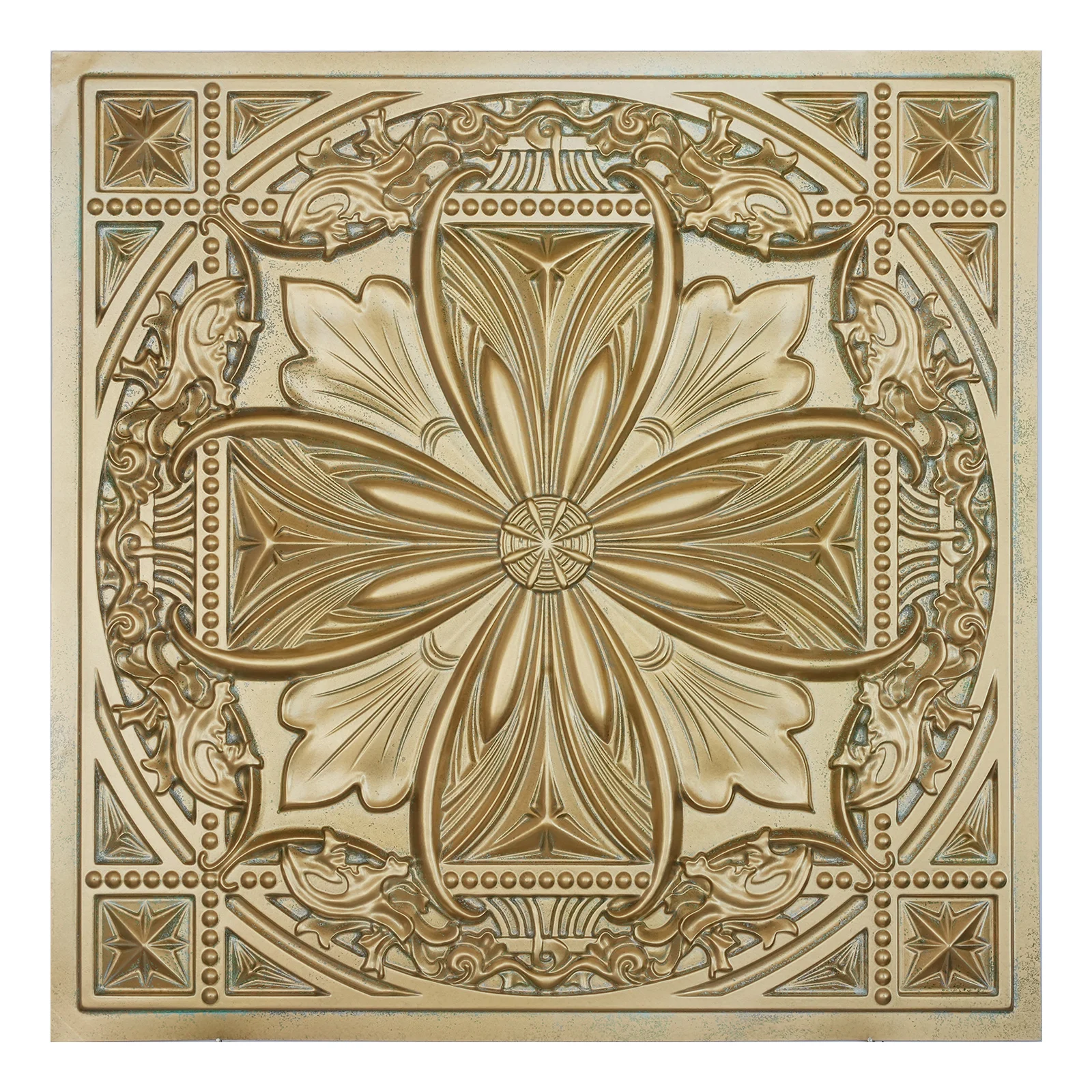 Suspended ceiling tile, 3D embossed wall panels, for Public house PL10 Brass verdigris 10pcs