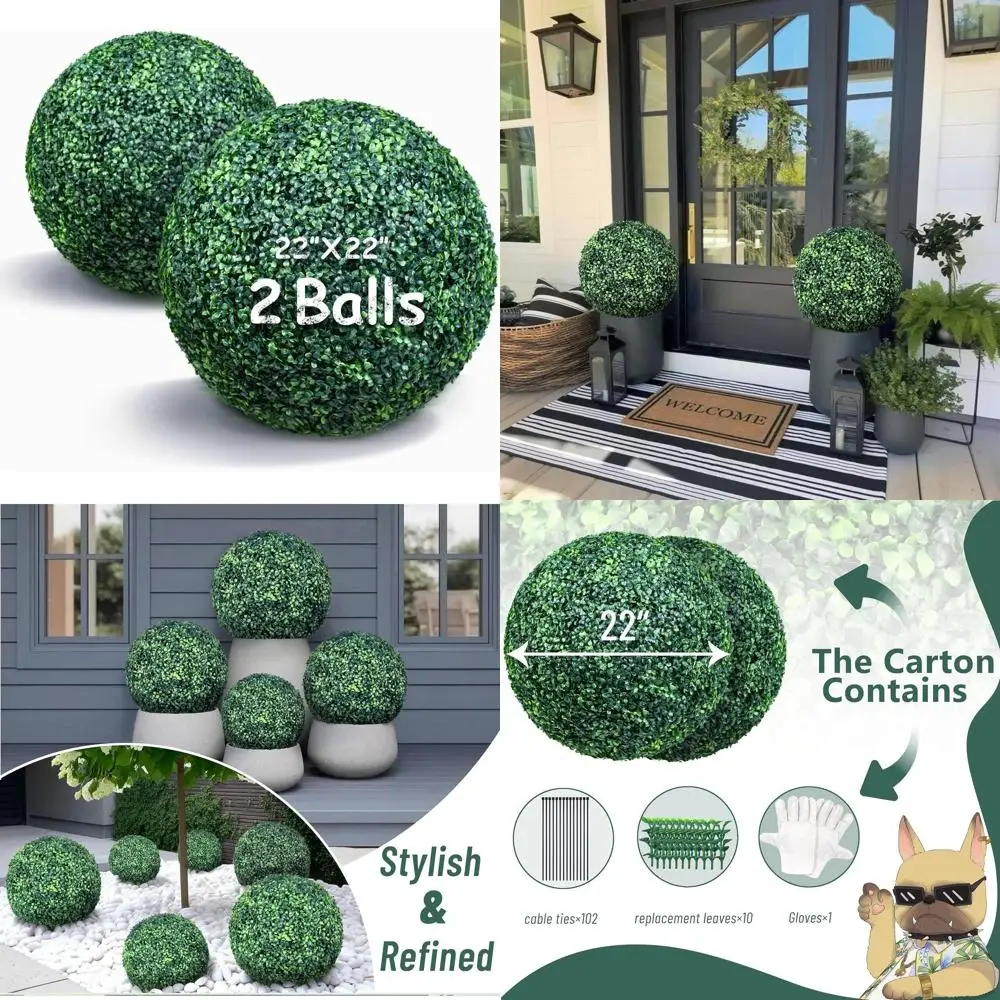 

22-Inch Dual Pack Artificial Boxwood Topiary Balls, UV-Protected, 4-Layer Greenery for Indoor & Outdoor Use
