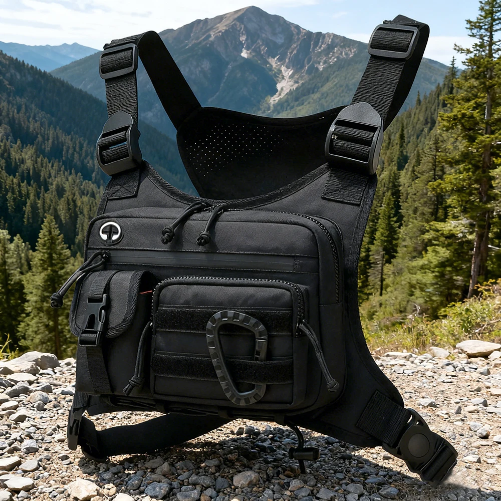 حقيبة صدر تكتيكية للرجال للاستخدام الخارجي مقاومة للماء ومضادة للسرقة وحقيبة صدر EDC لركوب الدراجات والجري وحزمة الصدر الأمامية #1