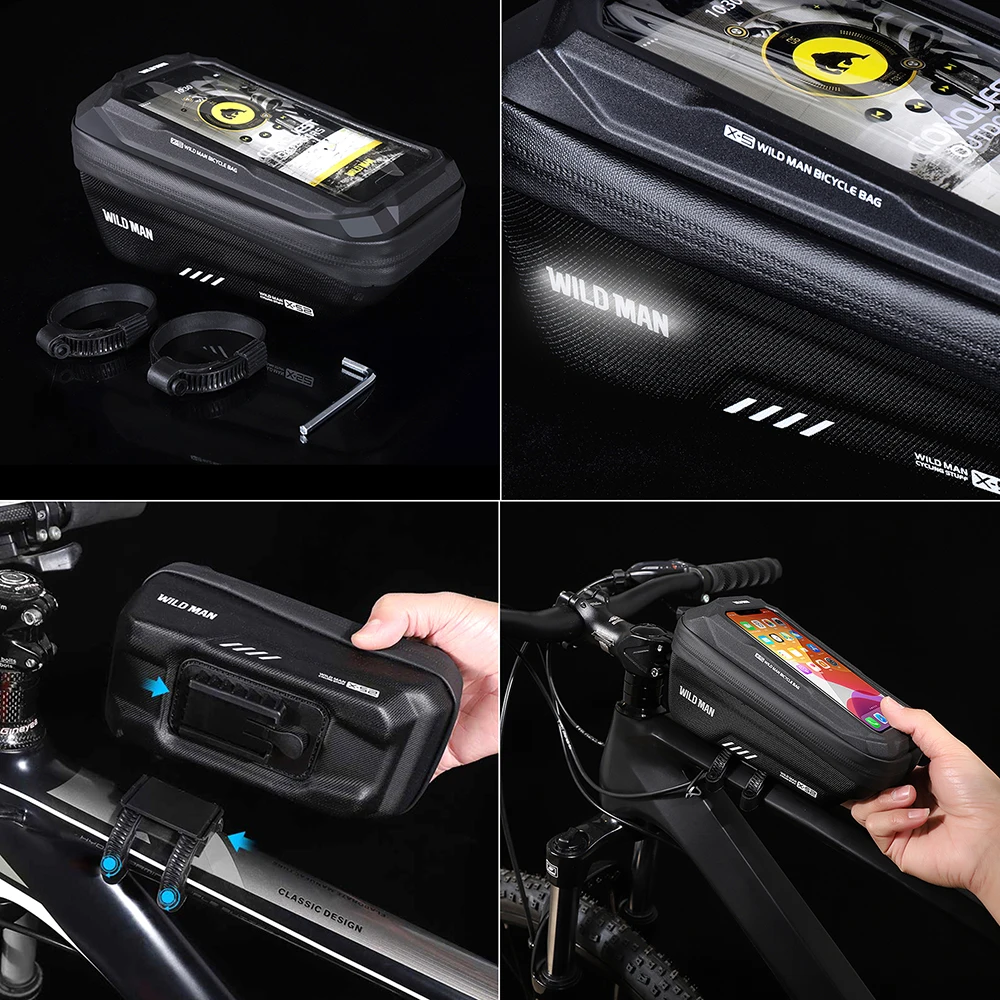 WILD MAN Mountain Bike Bag Front Handlerbar Bag Rainproof 6.7inch Mobile Phone Case Bicycle Top Tube Bag Cycling Accessories