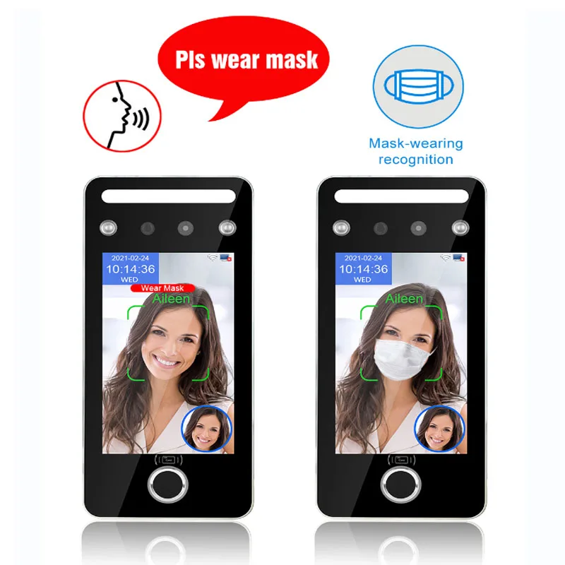 Touchless 5 Inch Face Recognition Time Attendance Fingerprint Facial QR Code Access Control Card Reader