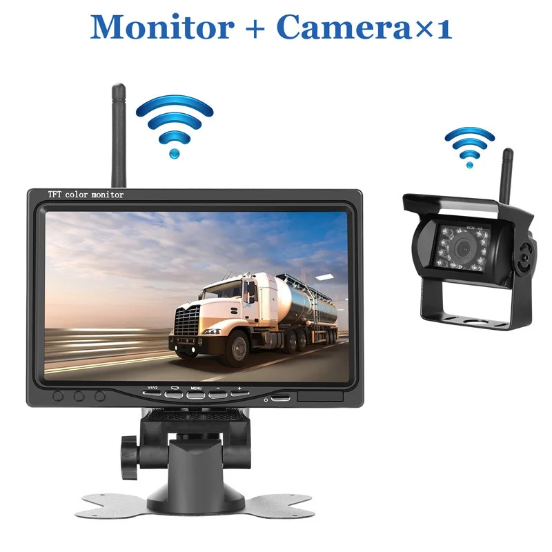 

12-24V Wireless 7 Inch Car Monitor Backup Rear View Packing Waterproof Camera For Trucks Bus RV Trailer Excavator 2.4G WiFi