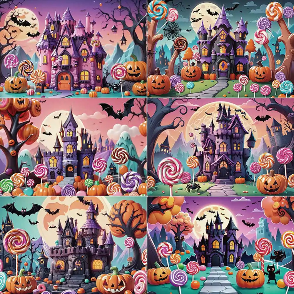 

MOON.QG Halloween Backdrop Photography Pumpkin Candy Castle Photo Studio Background 2025 Child House Party Back Drop Accessories