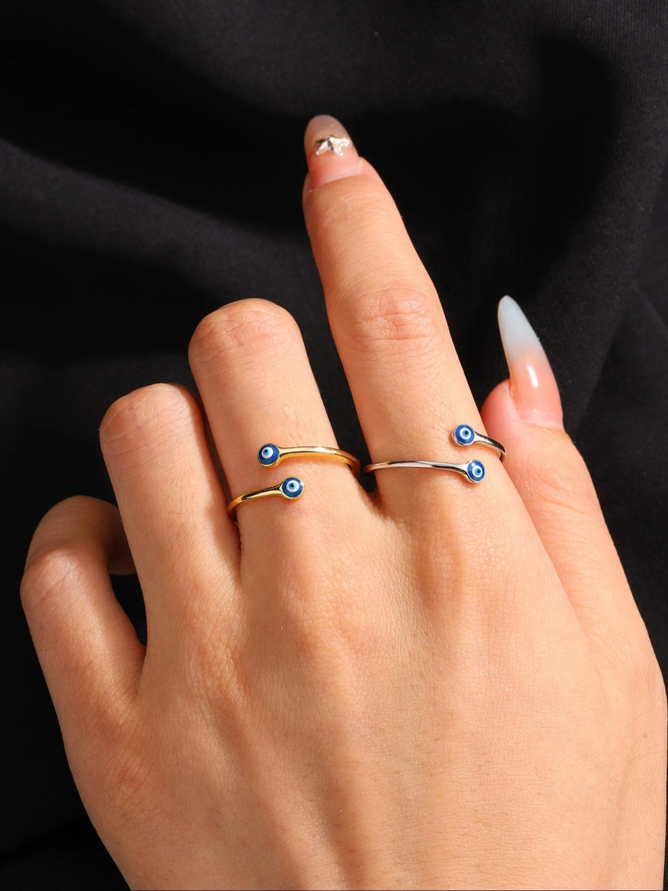 New Lucky Blue Enamel Evil Eye Ring For Women - 14K Gold Color Eye of the Demon Adjustable Finger Jewelry Gift