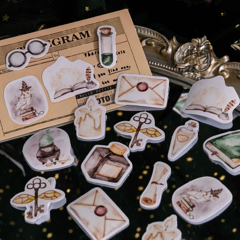 

45 pcs/pack Boxed stickers vintage classical handbook diary material decorative seal stickers Collage Item bottle 44*44mm