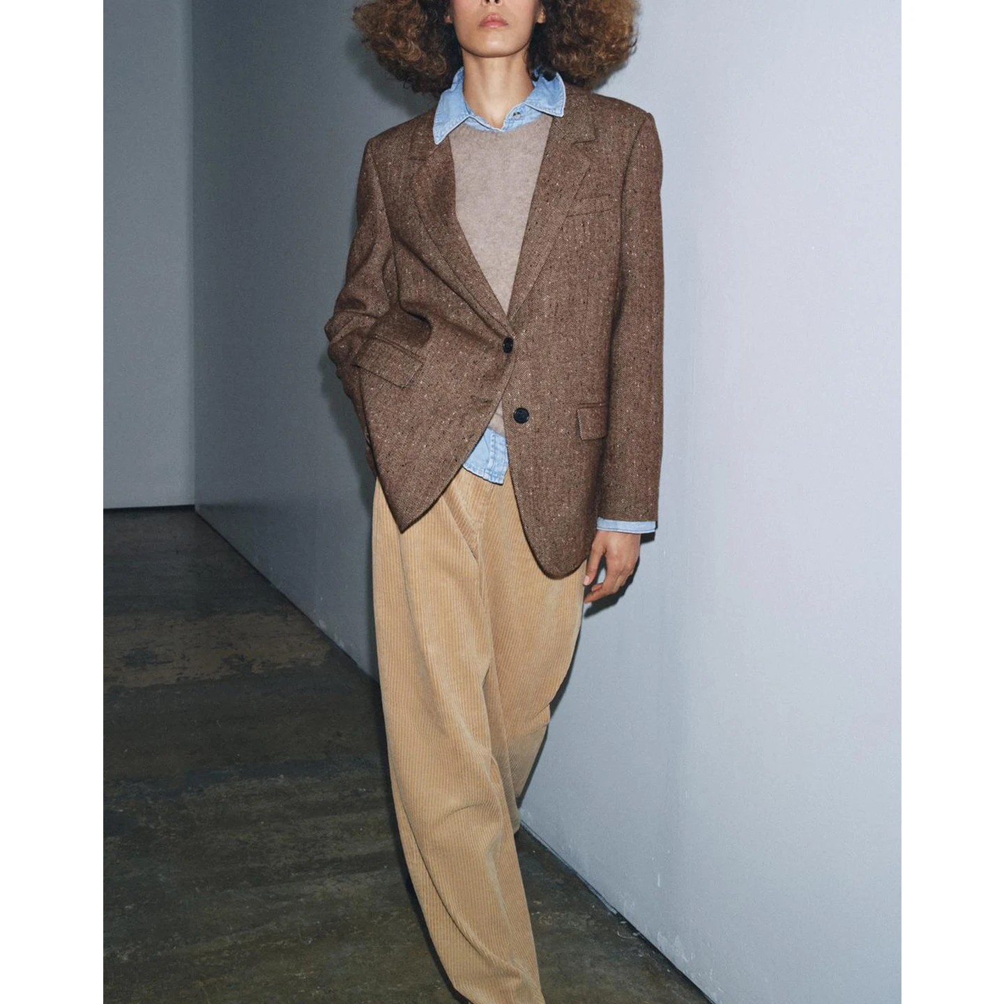 شتاء جديد المرأة الشق طوق طويل Sve زر واحد هوتوتو منقوشة فضفاضة تناسب تخفيف Sle ألياف البوليستر #2