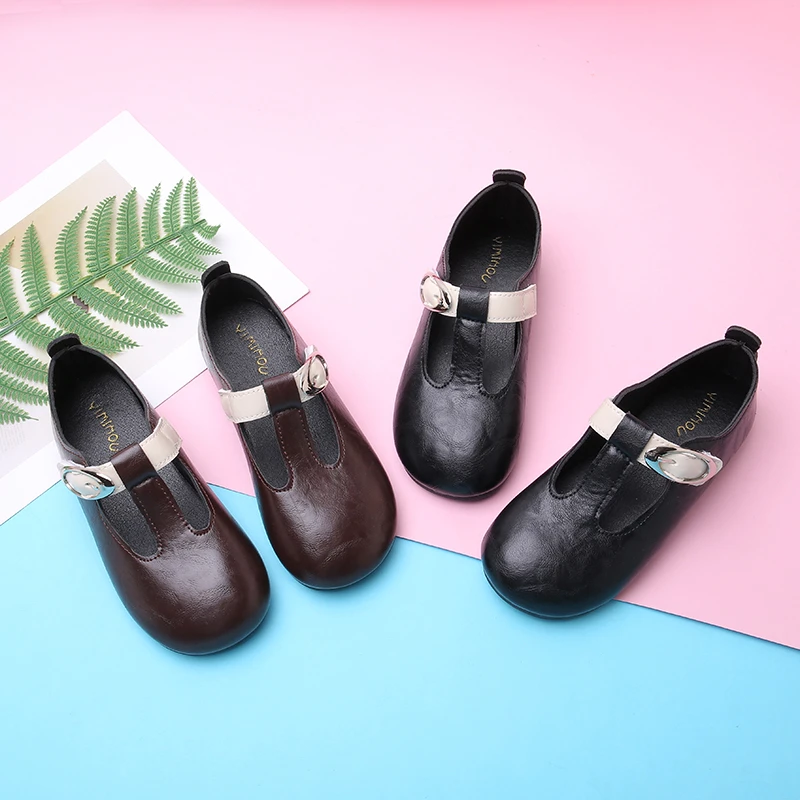 Kids Flat Shoes Korean Style Versatile Children Leather Shoes Soft Sole 2026 New Fashion Girls Princess Shoes Casual Non-slip