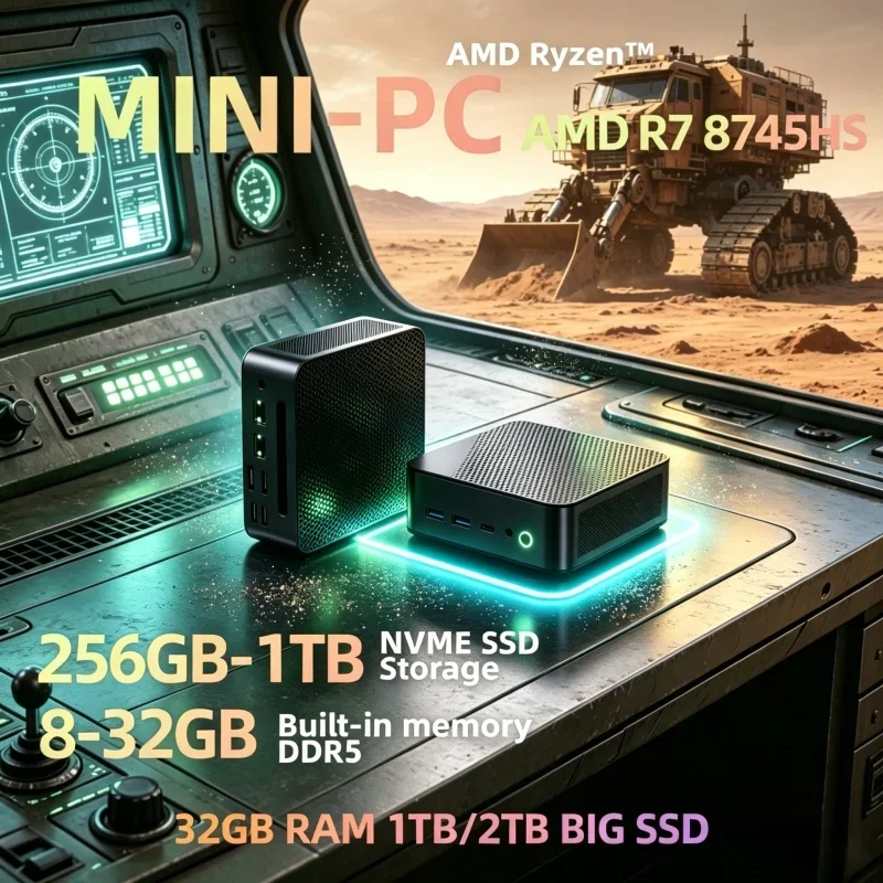Wide Compatibility Mini Server Computer R7 8745HS Dual 2.5G Network Dual DDR5 NVMe HD DP Type-C Win11 Multi Display Desktop