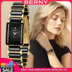 BERNY Ceramics Quartz Women Watch Fashion Rectangle Men/Women Wristwatch Bracelet Luxury Diamon Gold Couple Watches Gift Watches