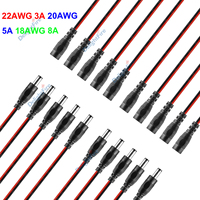12V 5A DC Power Pigtail Connector Cable 5.5 2.1mm Male Female DC Barrel Plug Terminals for LED Strips CCTV Camera Power Adapter