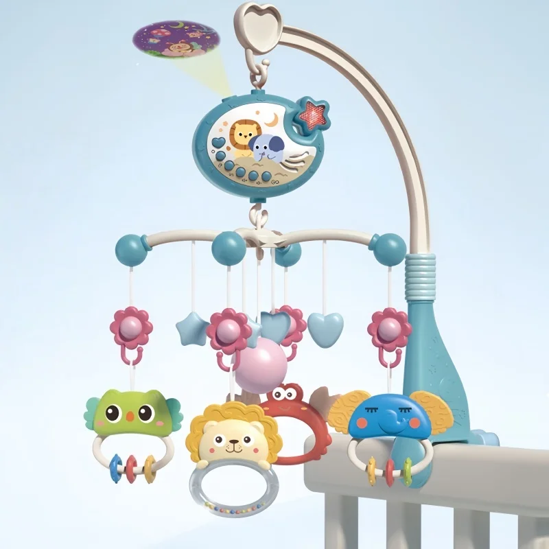 Zabawka do łóżeczka dla noworodka, dzwonek, grzechotka, pilot zdalnego sterowania, projektor świetlny, muzyka, grzechotka przy łóżeczku dla niemowląt, zabawki edukacyjne dla dzieci w wieku 0-1 lat