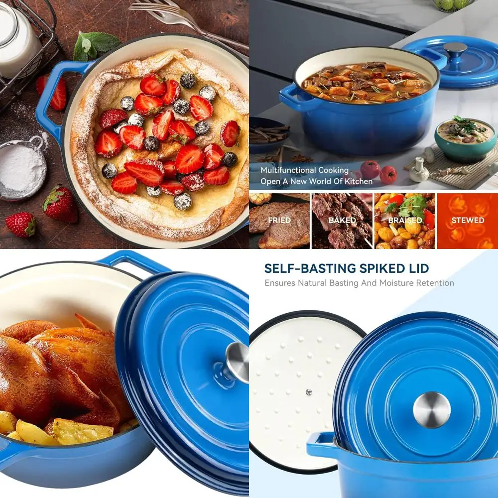 

6.5 Qt Cast Iron Enamel Dutch Oven with Lid, Dual Handles, Non-stick Coating, Ideal for Baking & Cooking, Dark Blue
