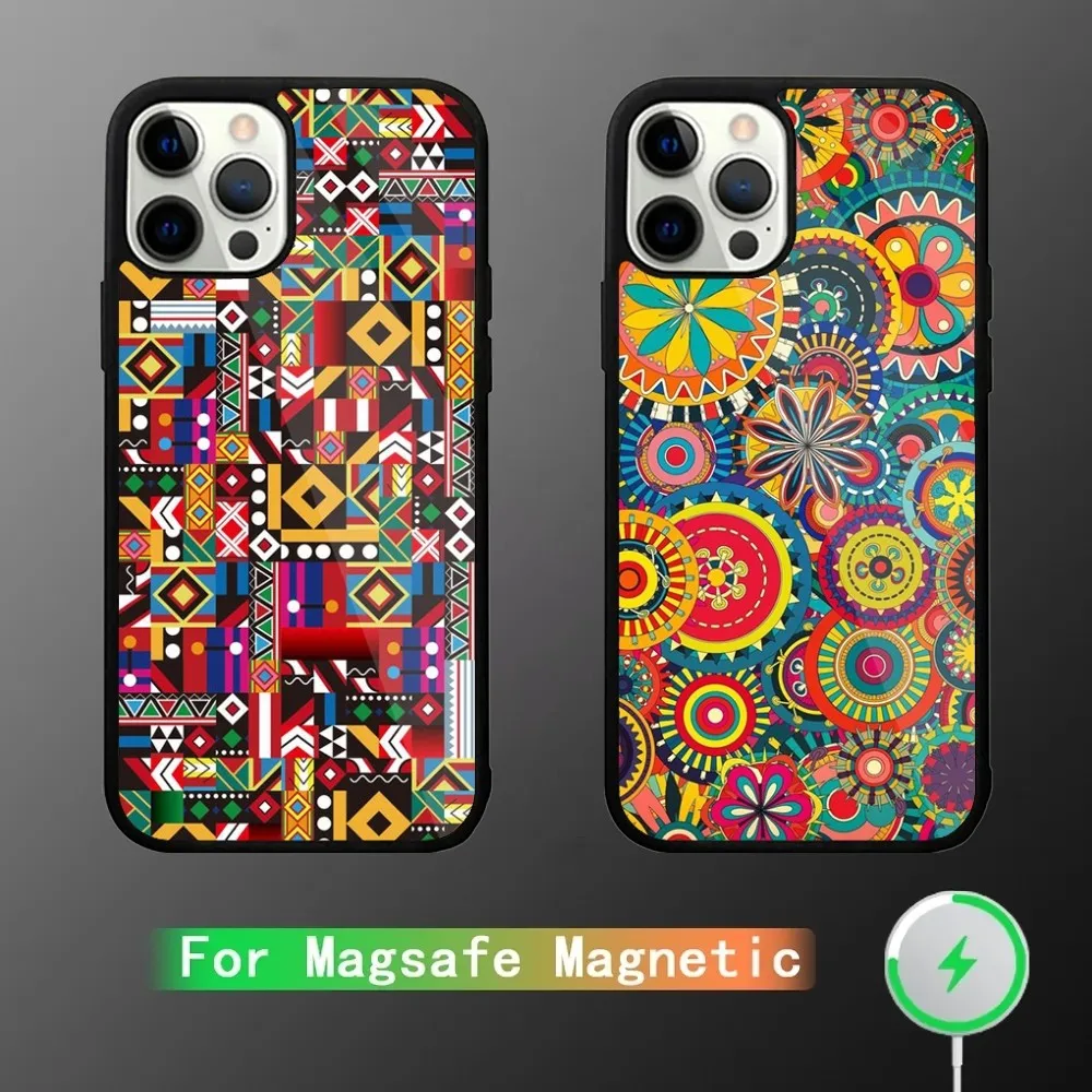 

African Style Fabric Print Phone Case For iPhone 15,14,13,12,11,Plus,Pro,Max Mini Magsafe Magnetic Wireless Charging