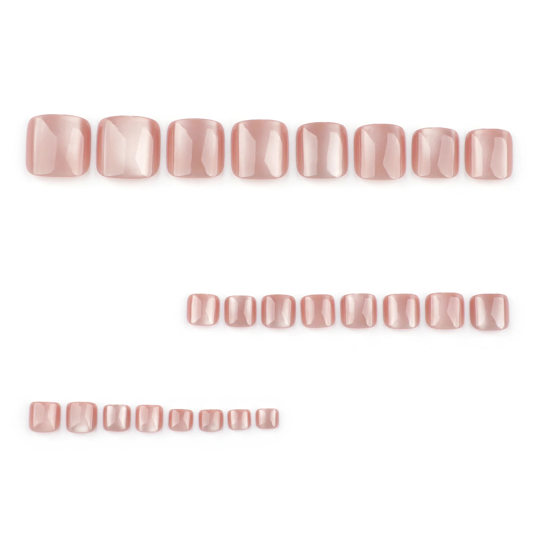 24pcs Light Pink Cat's Eye Press On Nails For Foot Glossy Short Square Head False Toenails Ins Simple Sweet Fake Toenail Tips