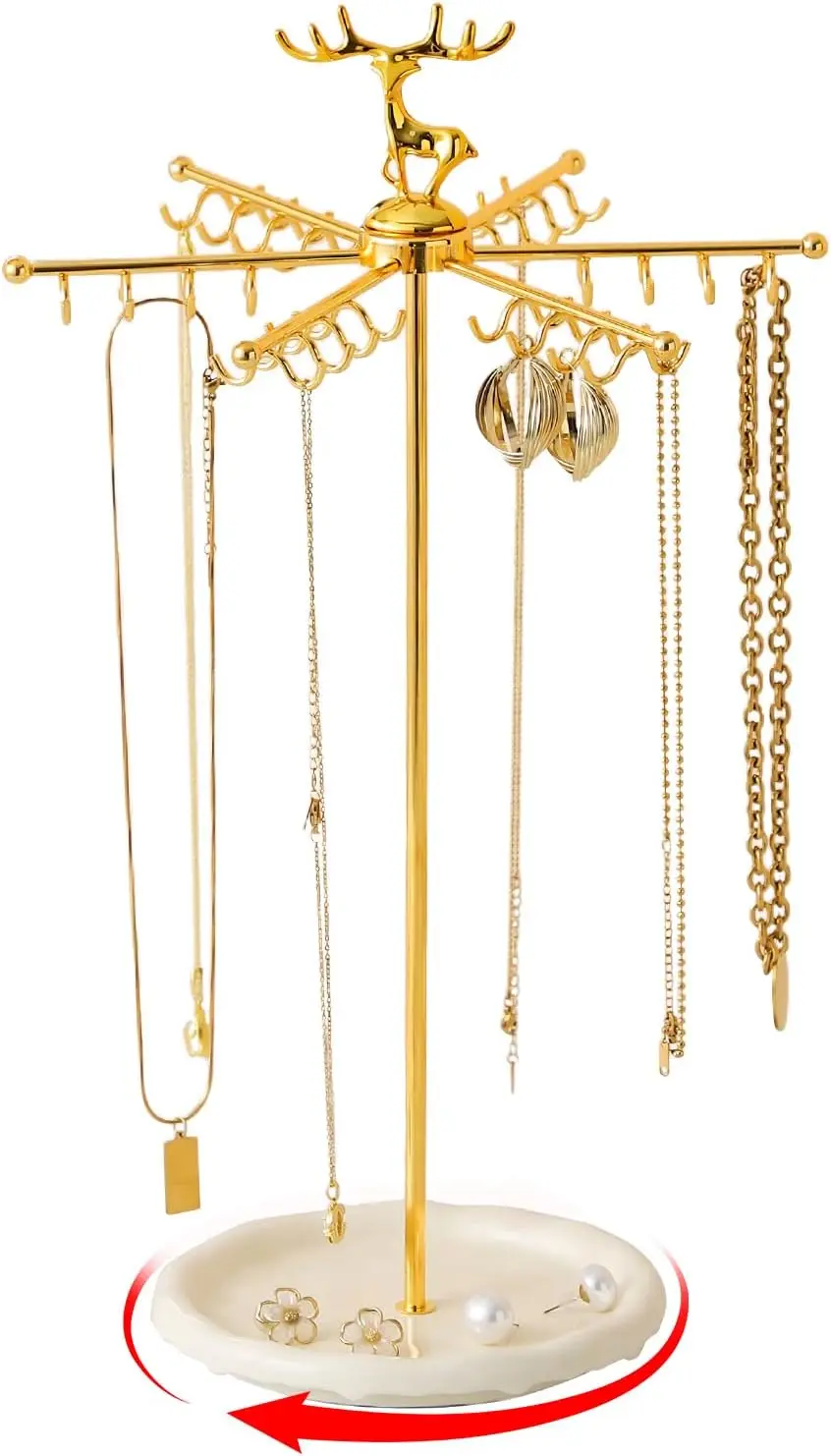 

Necklace Holder Jewelry Stand, Rotating Necklace Holder Organizer with 48 Hooks for Necklace Earring Keychains Bracelet Display