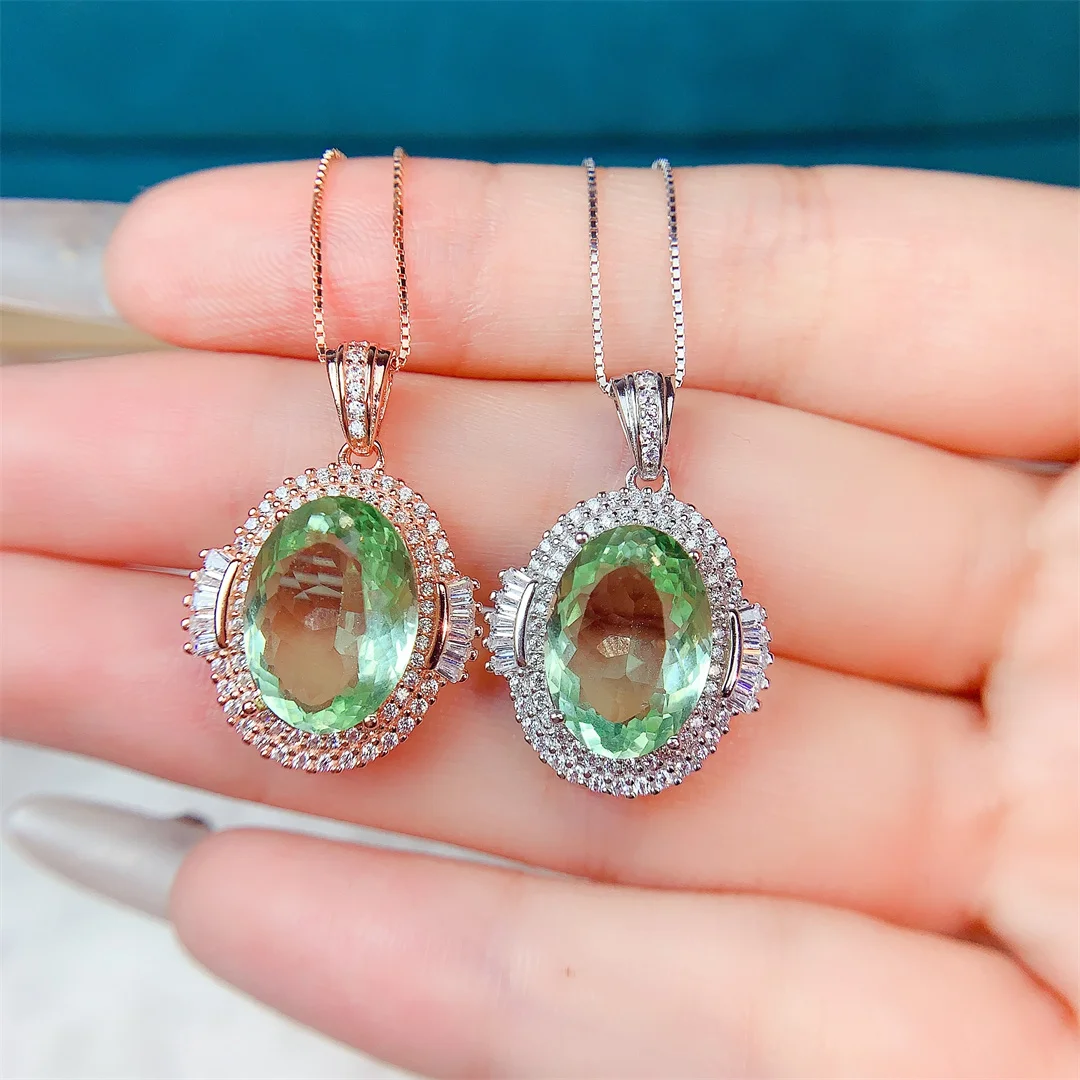

Luxury Green Crystal 925 Silver Pendant Necklace Women Jewelry Gift Fashion Accessories Green Jade Necklace