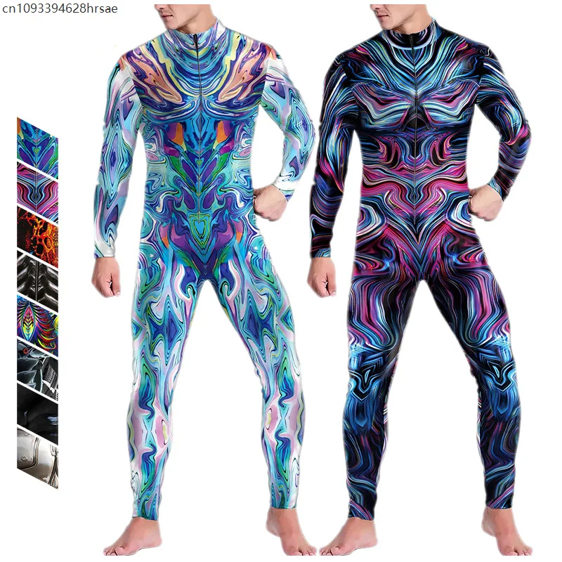 

Adult Steampunk Jumpsuit Front Zipper Catsuit Men Cyber Cosplay Costumes Punk Zentai Halloween Bodysuit Party Suit 2025