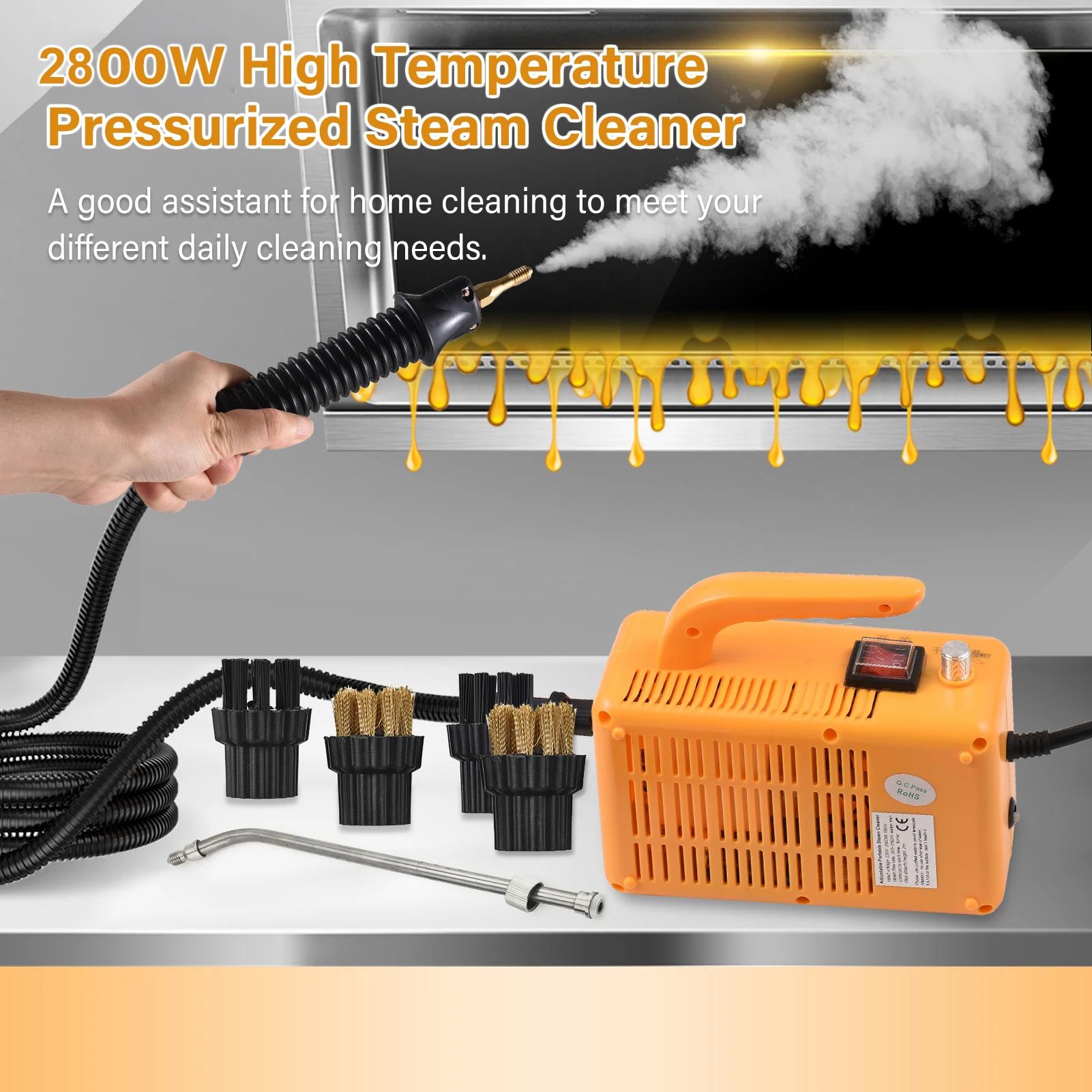 1700W Portable Steam Cleaner High Temperature Pressurized Handheld Self-control Steam Cleaning Machine With Extension Tube Brush