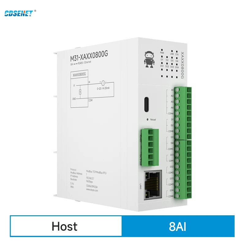 8DI Remote IO Module RS485 Ethernet RJ45 CDSENET M31-XAXX0800G Analog Switch Acquisition Modbus TCP RTU Firmware Upgrade