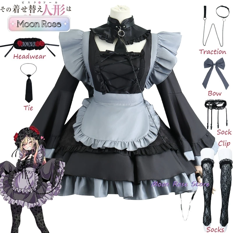 

Kitagawa Marin Cosplay Costume My Dress-Up Darling Black Maid Outfits Christmas Party Role Play Uniform Full Set Dress for Women