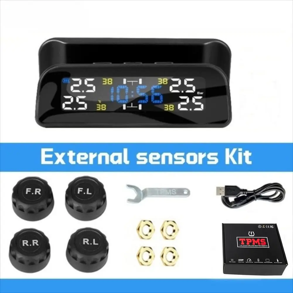 Color Screen Car Solar TPMS Auto Power Off Temperature Check Tyre Pressure Monitor System 4 Sensors LED Display Wireless TPMS