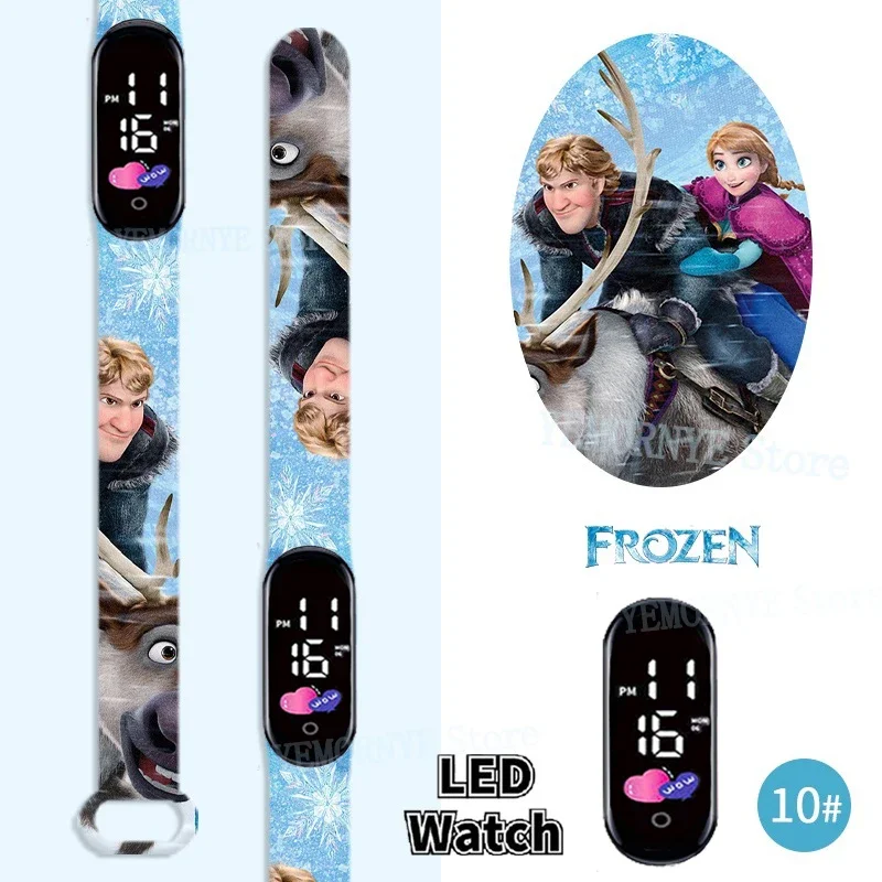 Disney Frozen Digitale Kinderhorloges Anime Figuren Led Lichtgevende Horloge Touch Waterdicht Elektronisch Sporthorloge Kids Verjaardagscadeau