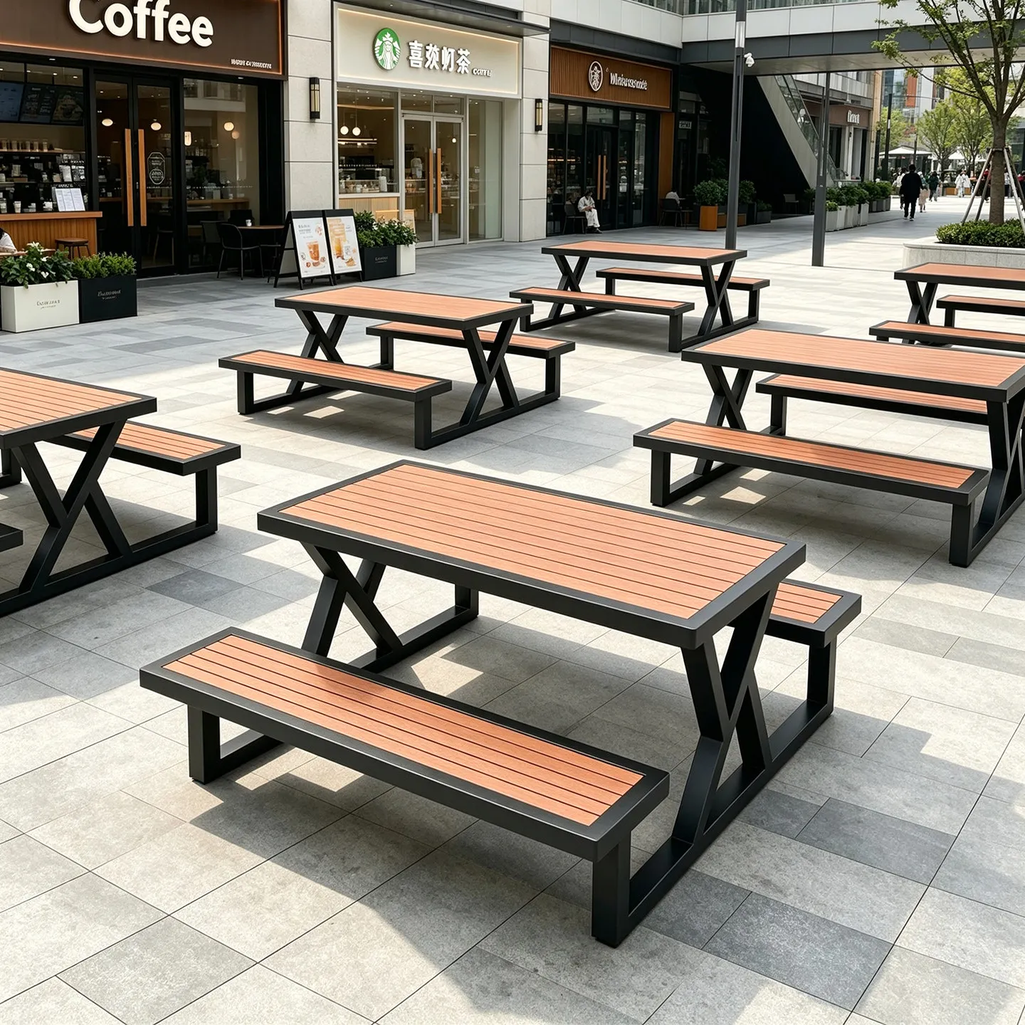 Outdoor rain and sun protection integrated external tables, chairs, tables and chairs furniture