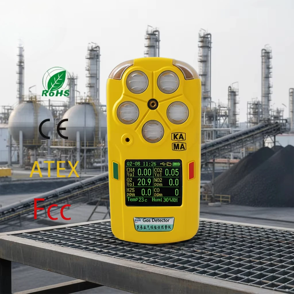 6-in-1 Handheld Industrial Gas Detector ATEX NDIR EX CH4 O2 CO H2S CO2 NO2 Real-Time Monitoring Analyzer