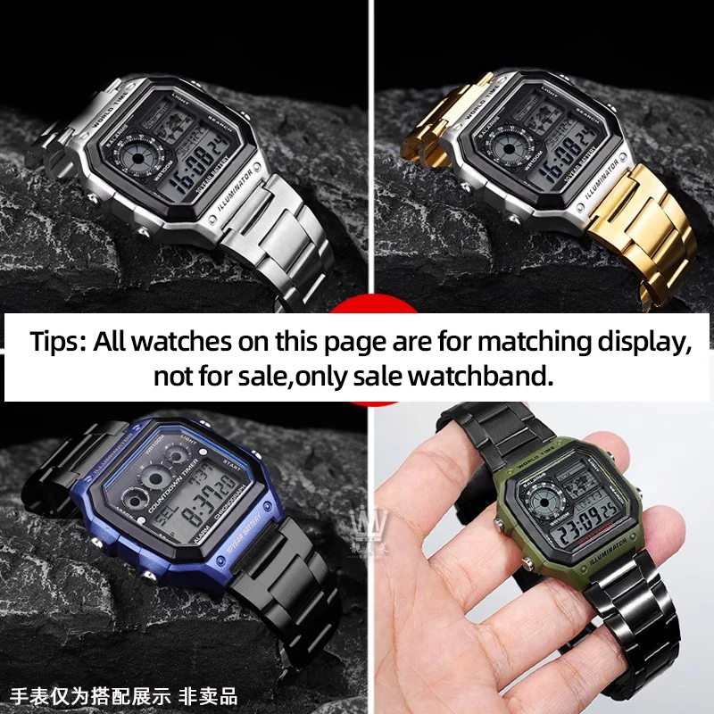 Para Casio pequeño cuadrado AE1200 AE1300 caja de reloj correa de reloj de acero modificado AE-1200/1300 pulsera de Metal de acero inoxidable correa de 18mm