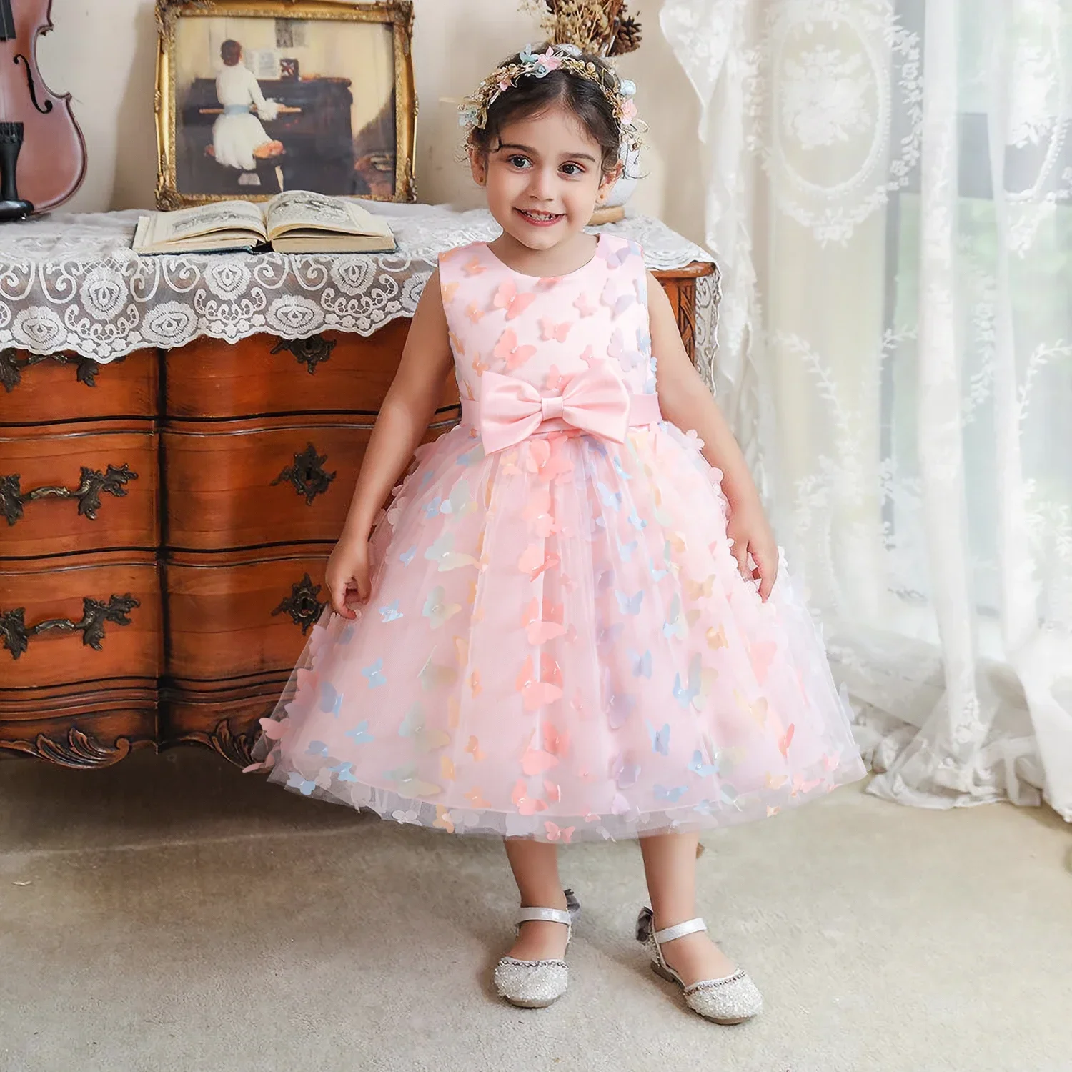 Vestito da festa per bambina principessa 3D farfalla maglia Tutu abito bambini compleanno matrimoni abito da ballo bambini costumi di Gala formali