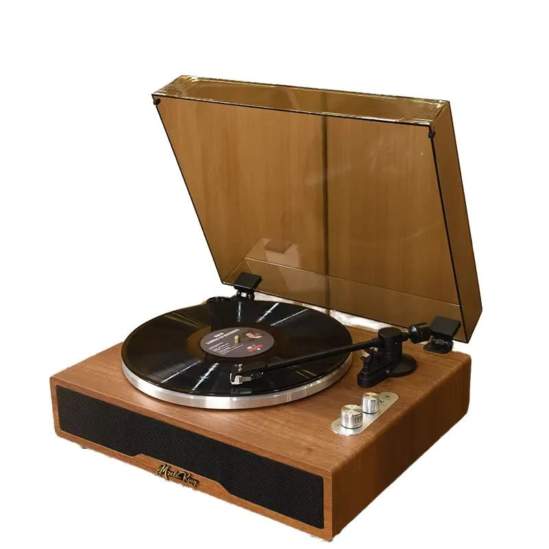 MzeliKing Pemutar Rekaman Vinyl Kayu Bergaya Retro dengan Speaker Mikrofon Terintegrasi Daya Keluaran 20W-Tersedia di Luar Negeri