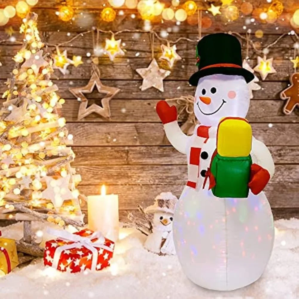 Blow Up White Snowman Indoor Outdoor Xmas Holiday Lawn Decor Christmas Inflatable Snowman with Built in LED Lights