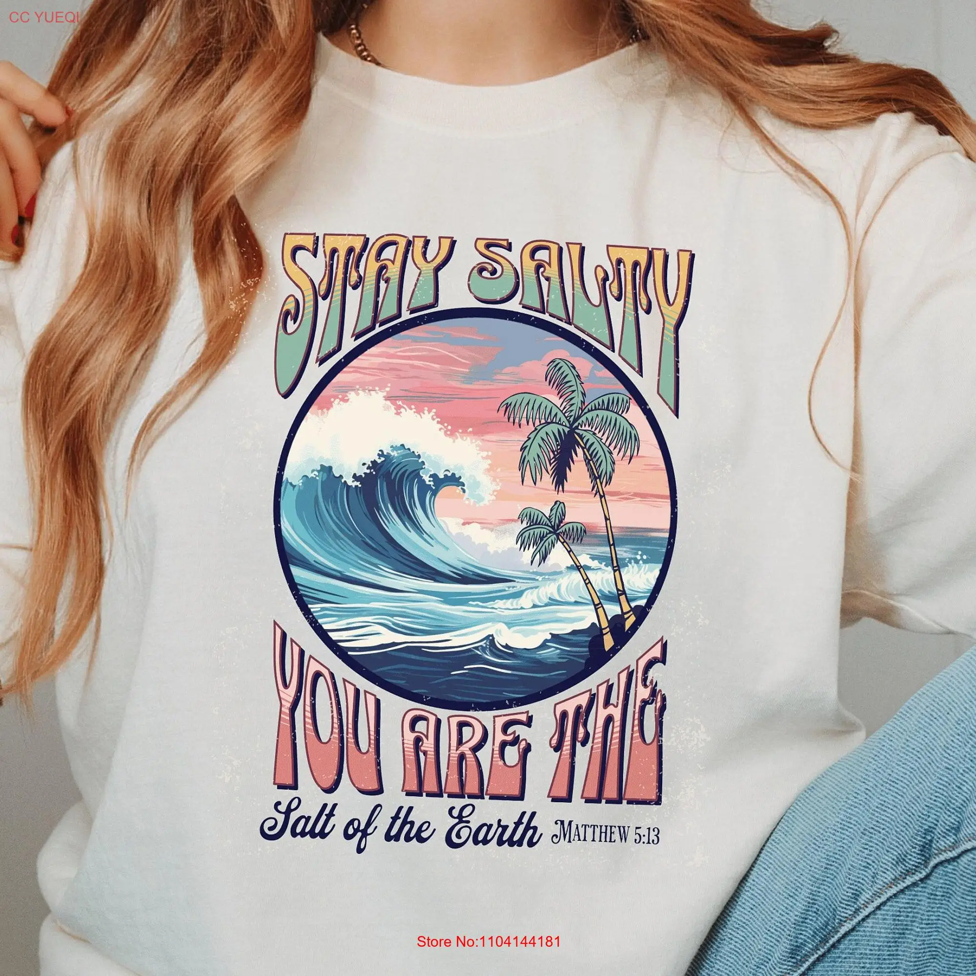 Stay Salty Bible Verse T Shirt Christian Beach Faith Based Jesus Trendy Modest long or short sleeves