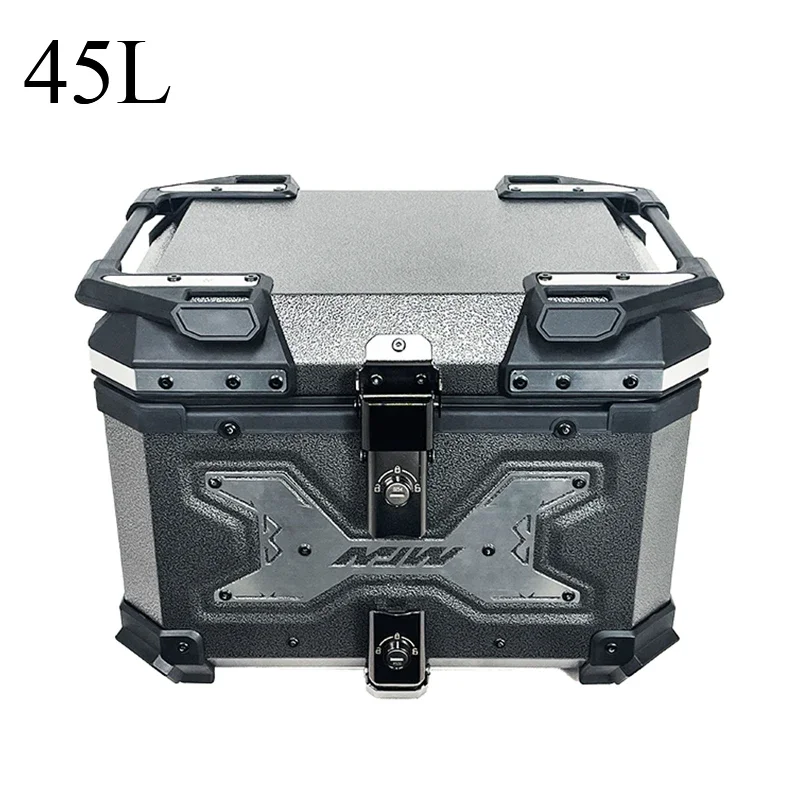 45L Universal Motorcycle Tail Box Aluminium Alloy Rear Box Top Case Waterproof Motorbike Trunk With Mounting Bracket Base Plate