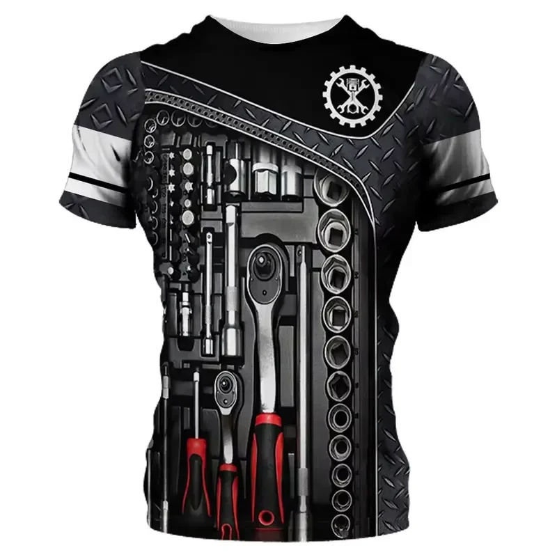 Men T Shirt 3D Mechanical Tools Print Short Sleeve Summer Casual Breathable Fashion Oversized Tops Clothing Jersey For Man