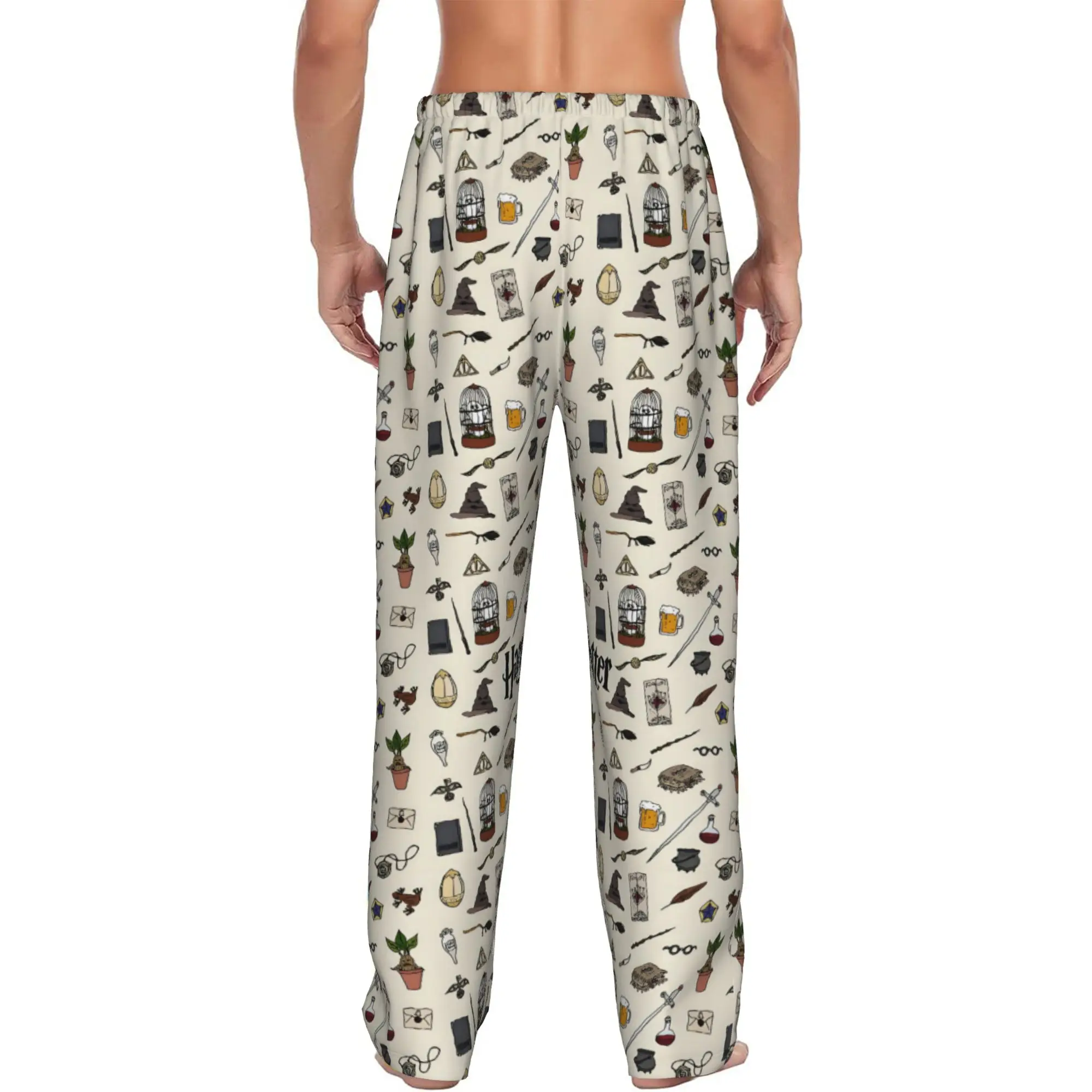 Custom Print Men H-Harryed Halloween Pajama Pants Magic School Sleepwear Sleep Lounge Bottoms with Pockets