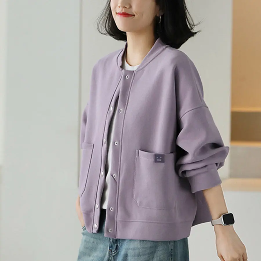 

Stand Up Cardigan, Baseball Jersey, Women's Sports Jacket, Thin Design, Spring And Autumn New Versatile Loose Casual Top