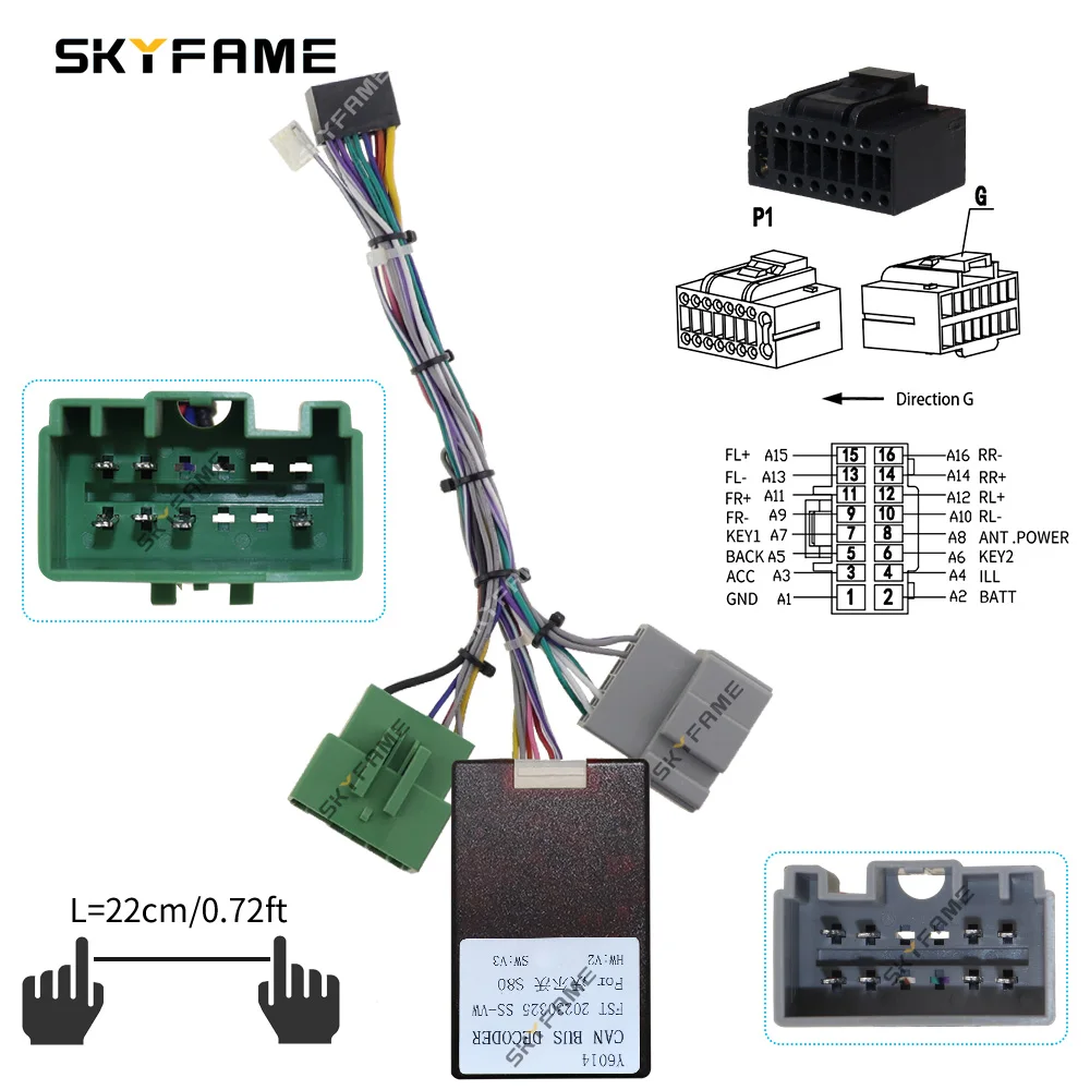 SKYFAME-Adaptador de cablagem de carro, Canbus Box Decoder, Rádio Android, Cabo de alimentação para Volvo S80, XC70, V70, S60, 16Pin